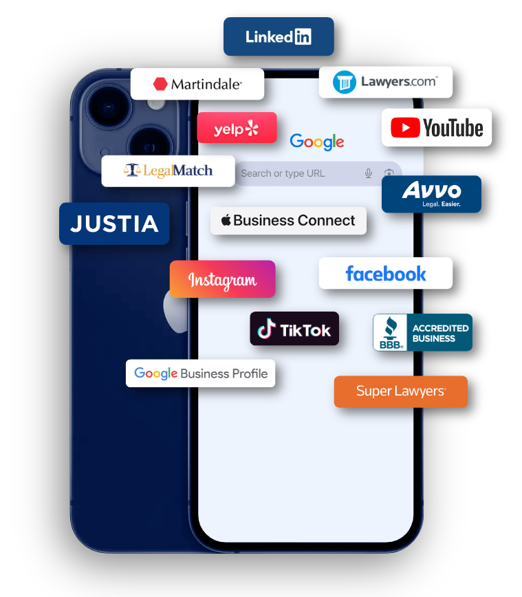 Logos of various law firm advertising platforms